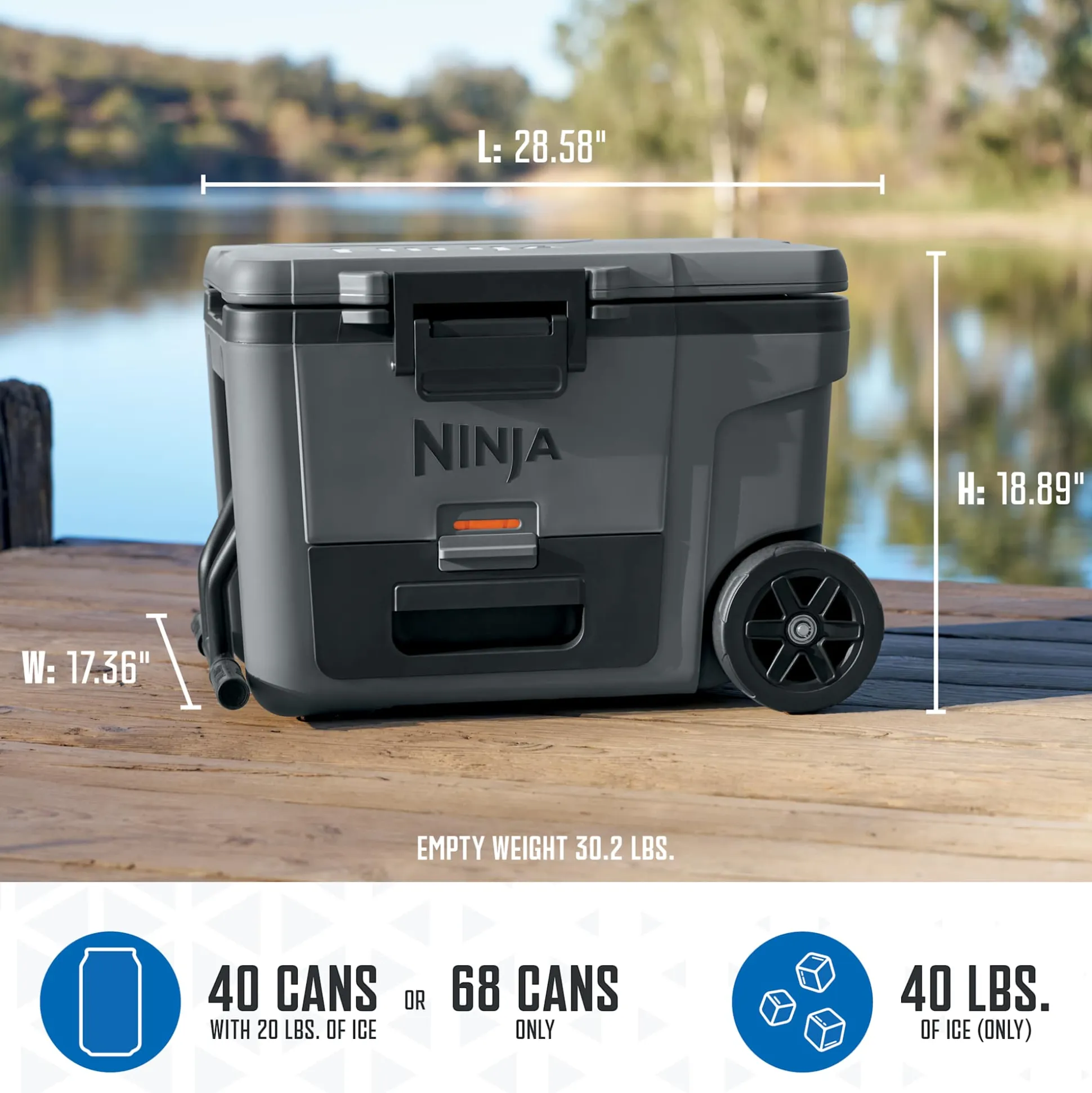 Ninja FrostVault™ 45qt Cooler with Wheels & Accessories in Charcoal Gray