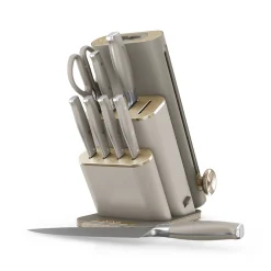 Ninja NeverDull® 10-Piece German Steel Knife Set with Removeable Sharpener in Stone & Gold