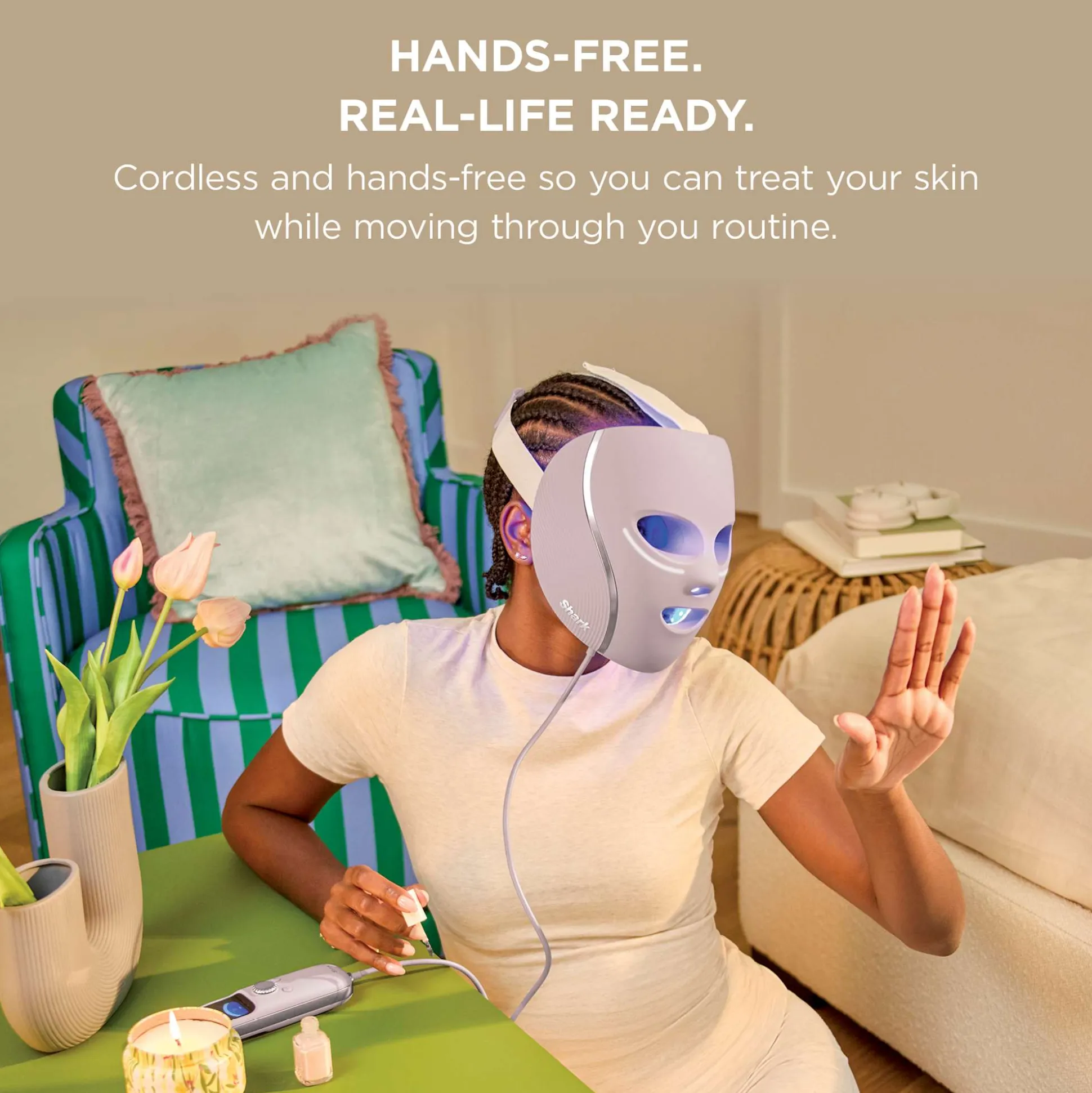 Shark CryoGlow™ LED Face Mask & Charging Stand in Blue